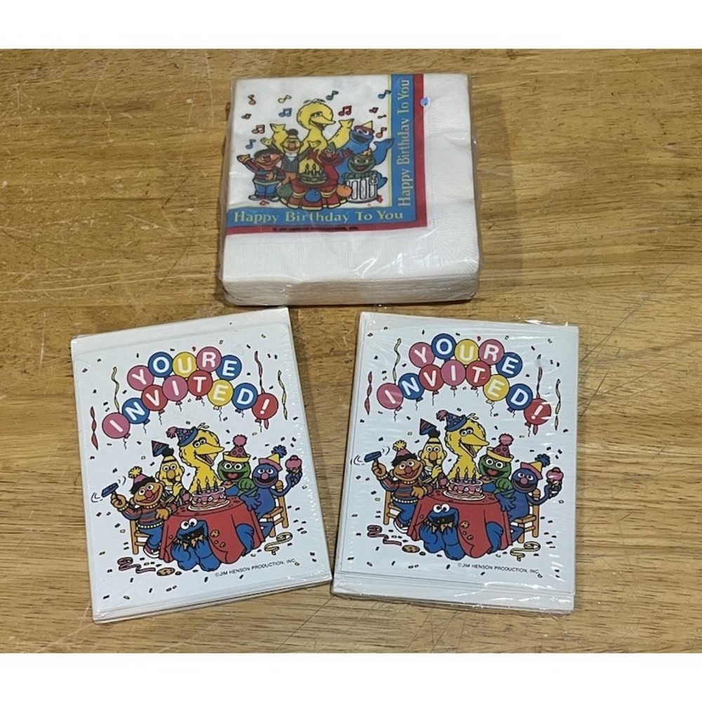 Vtg Sesame Street Birthday Party 16 Invitations‎ Big Bird Ernie Oscar 20 Napkins